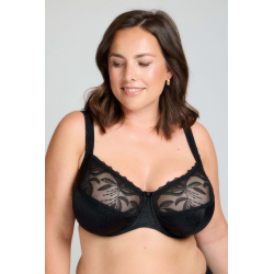 Černá nevyztužená podprsenka podrží velká a těžká prsa Černá nevyztužená podprsenka podrží velká a těžká prsa