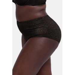 Černé vyšší plavkové kalhotky s třpytivým efektem