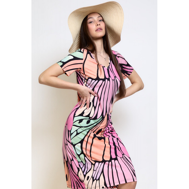 Plážové šaty Lady Belty 23V-1028V-89 - barva:BEL65UNI/růžovo-zelený potisk, velikost:L
