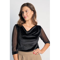Velurová černá halenka s jemnou krajkou | Cotonella