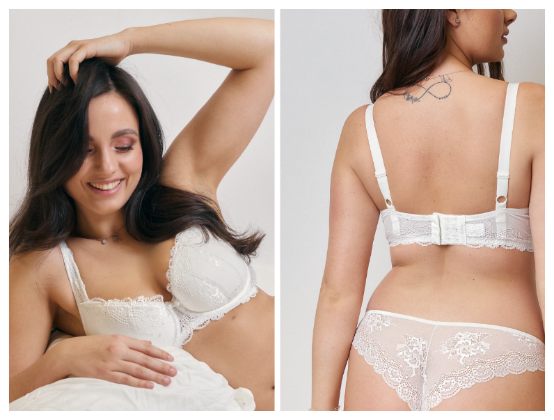Bílá balkonová podprsenka Triola Sexy-Fit s krajkou